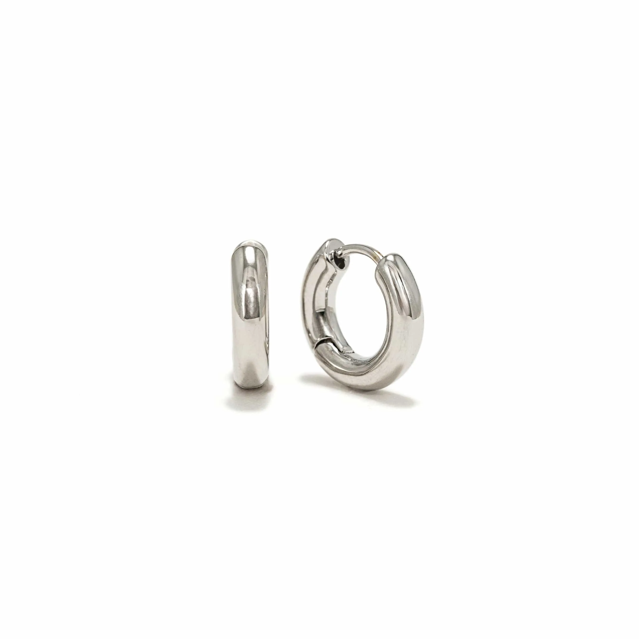 Small Puff Hoop Earrings Silver