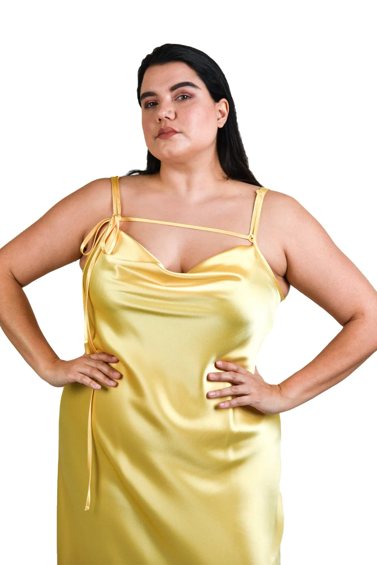 The Tie Up Mini Bias Slip Dress - Yellow