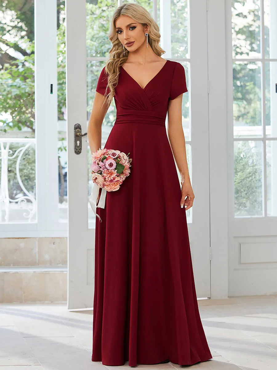 V Neck A Line Ruched Wholesale Bridesmaid Dresses