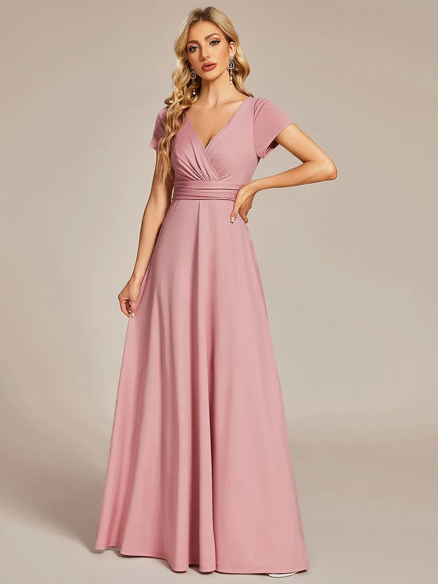 V Neck A Line Ruched Wholesale Bridesmaid Dresses