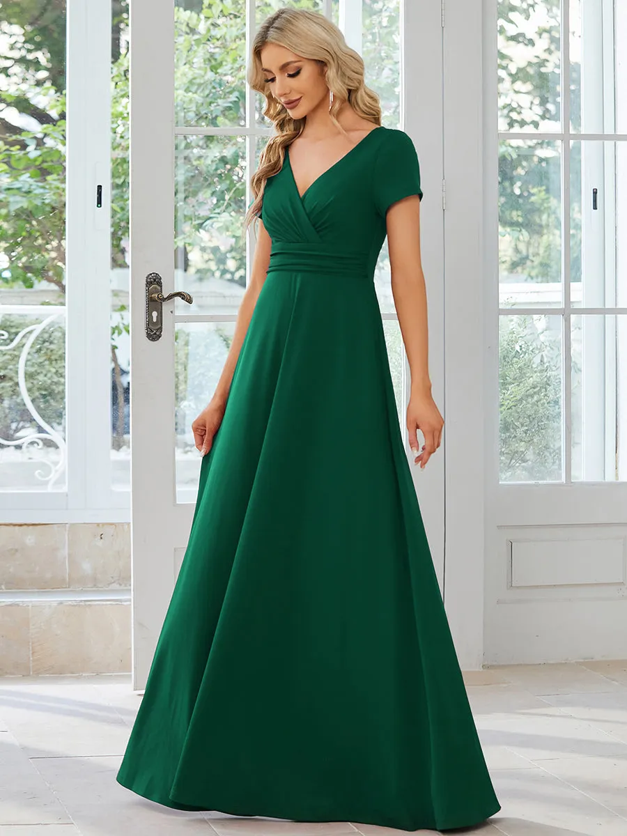 V Neck A Line Ruched Wholesale Bridesmaid Dresses