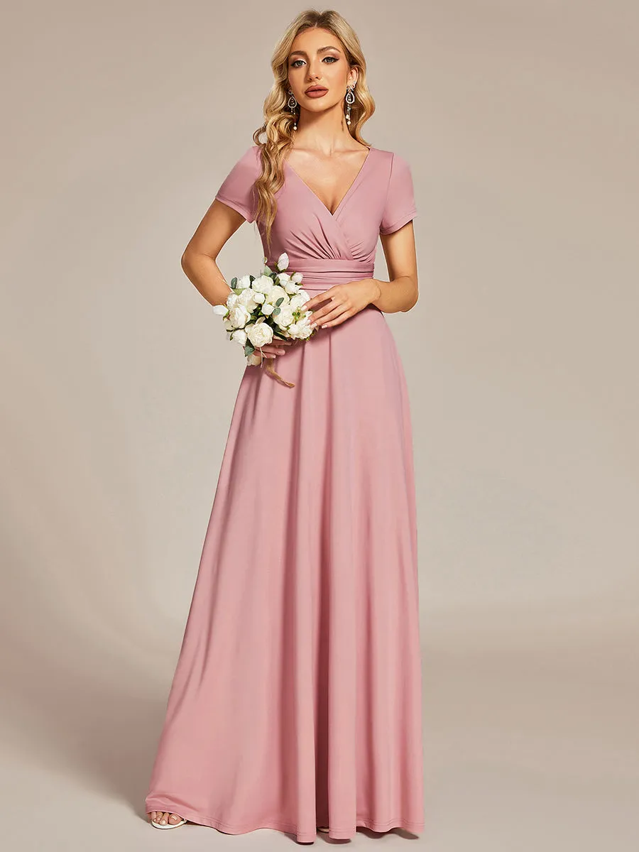 V Neck A Line Ruched Wholesale Bridesmaid Dresses