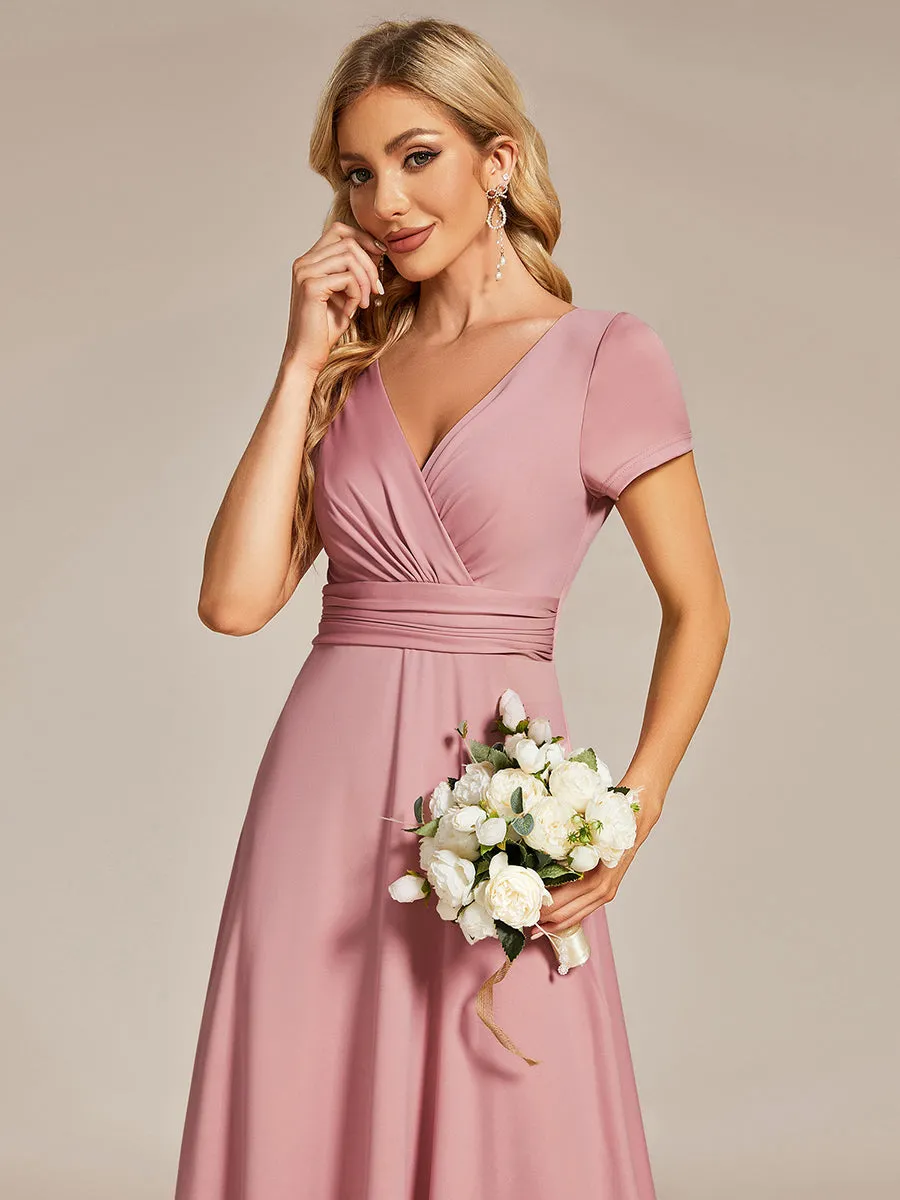 V Neck A Line Ruched Wholesale Bridesmaid Dresses