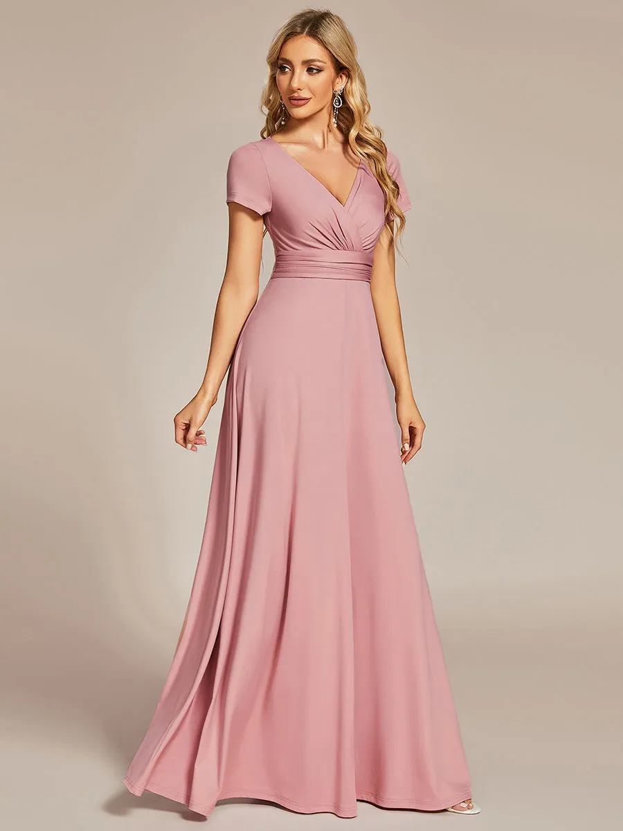 V Neck A Line Ruched Wholesale Bridesmaid Dresses