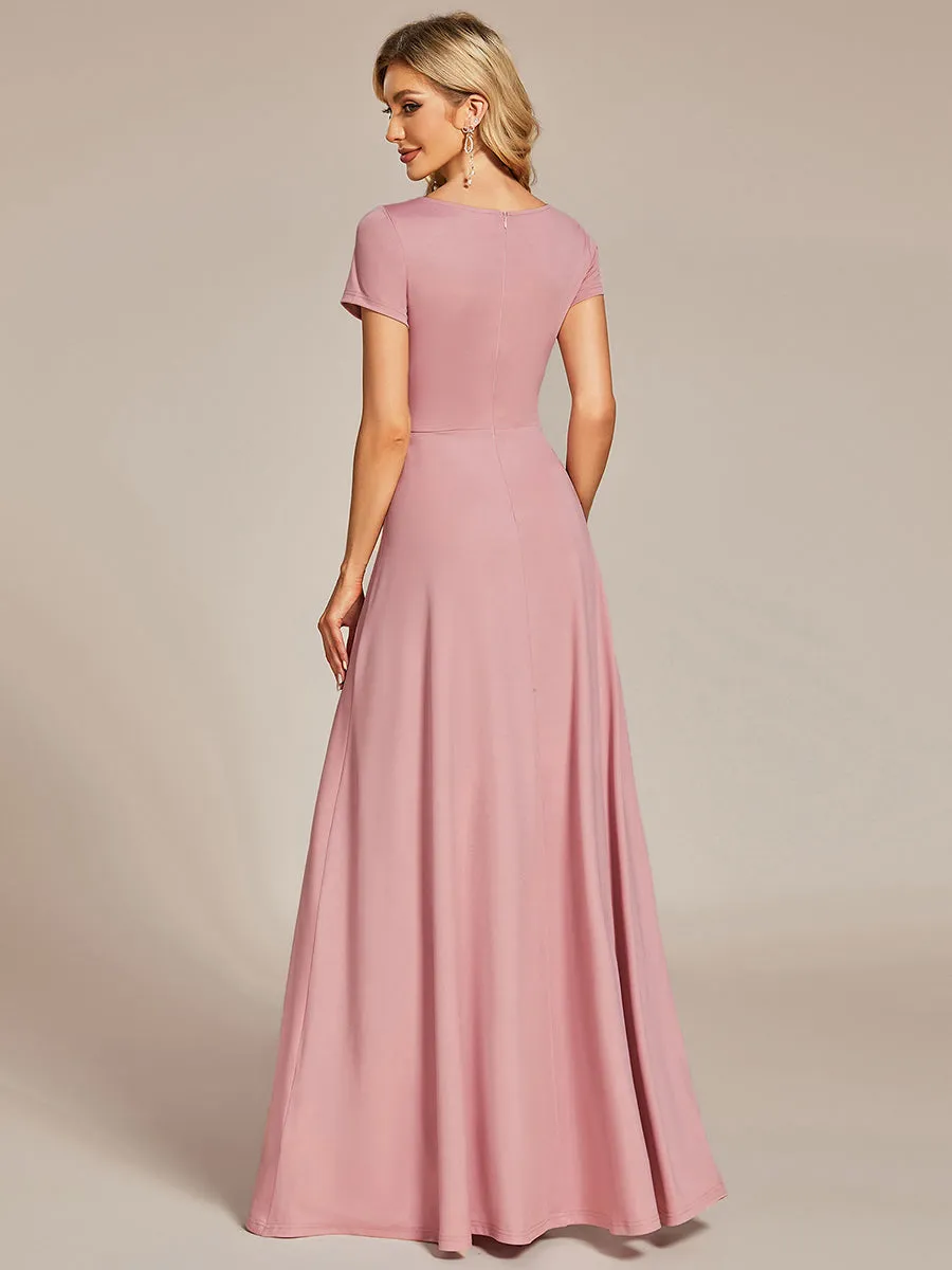 V Neck A Line Ruched Wholesale Bridesmaid Dresses