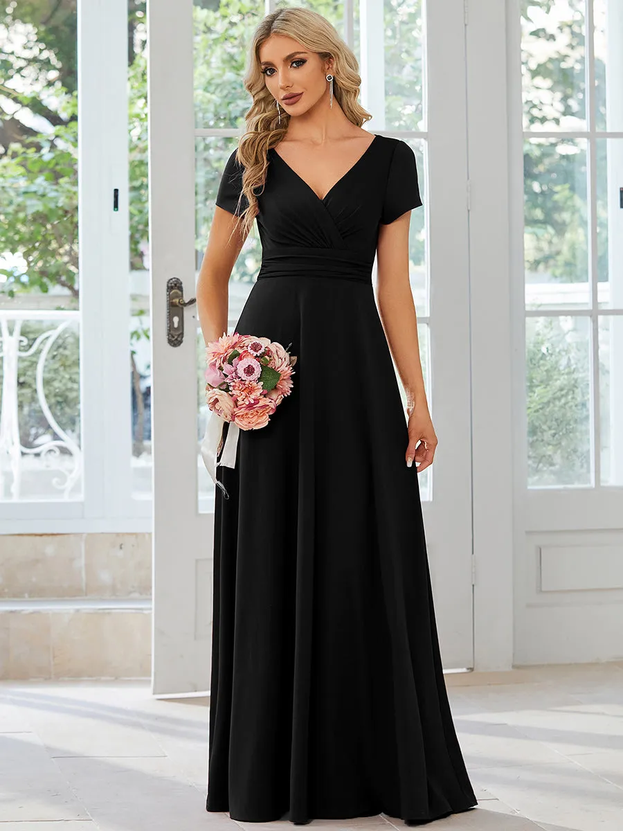 V Neck A Line Ruched Wholesale Bridesmaid Dresses