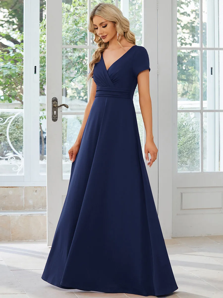 V Neck A Line Ruched Wholesale Bridesmaid Dresses