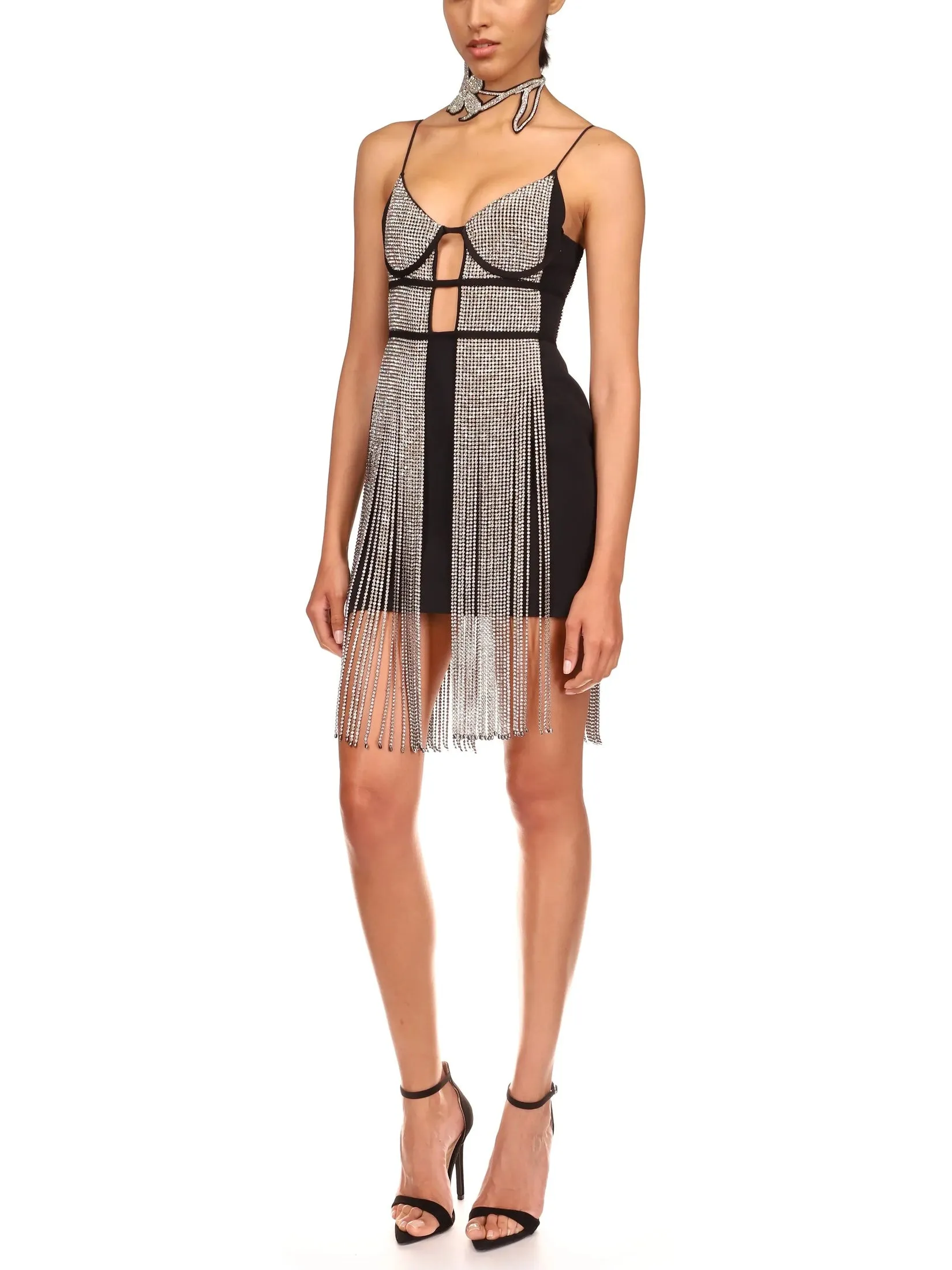 Women’s Crystal-Embellished Fringed Cady Mini Dress