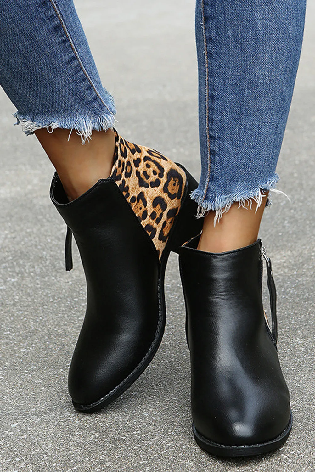 Women's Leopard-Print Stitching Side Zipper Boot