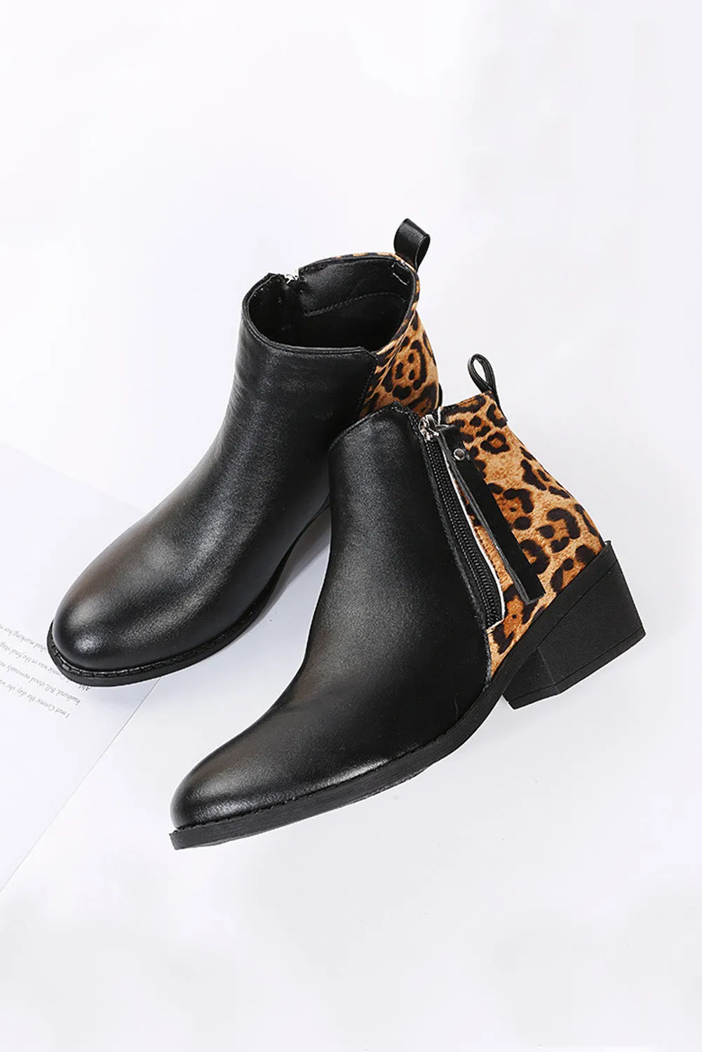 Women's Leopard-Print Stitching Side Zipper Boot