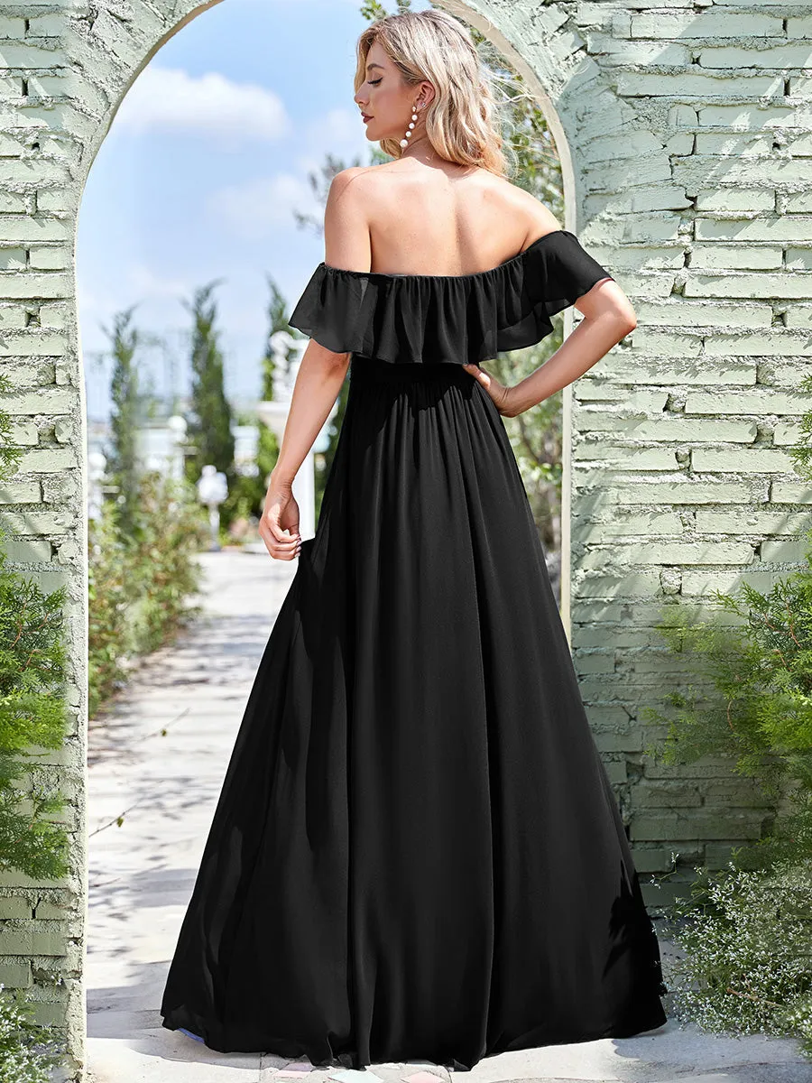 Women's Off Shoulder Ruffle Thigh Split Wholesale Bridesmaid Dresses