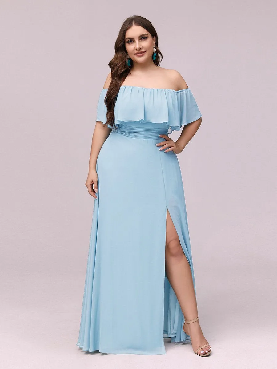 Women's Off Shoulder Ruffle Thigh Split Wholesale Bridesmaid Dresses