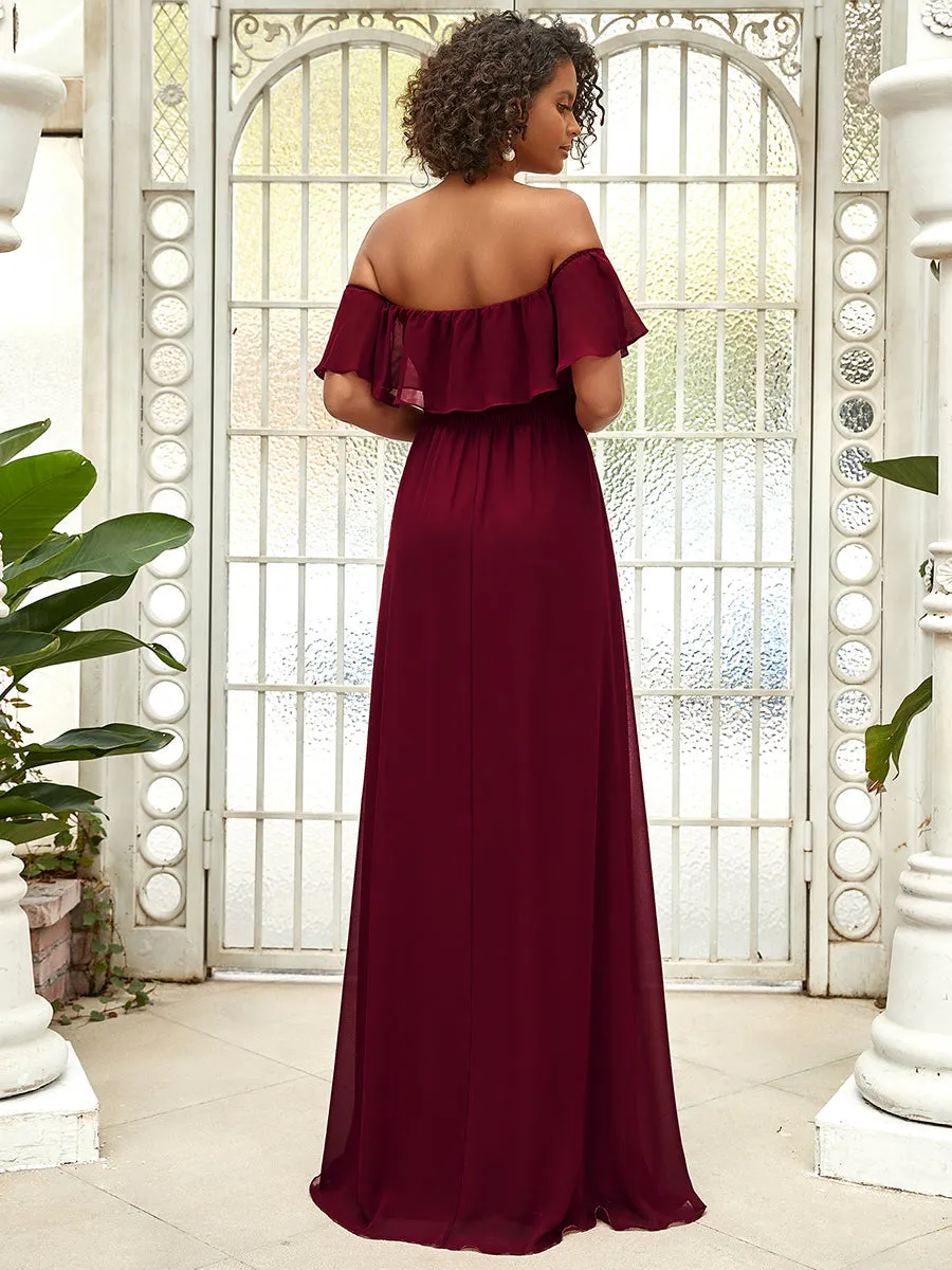 Women's Off Shoulder Ruffle Thigh Split Wholesale Bridesmaid Dresses