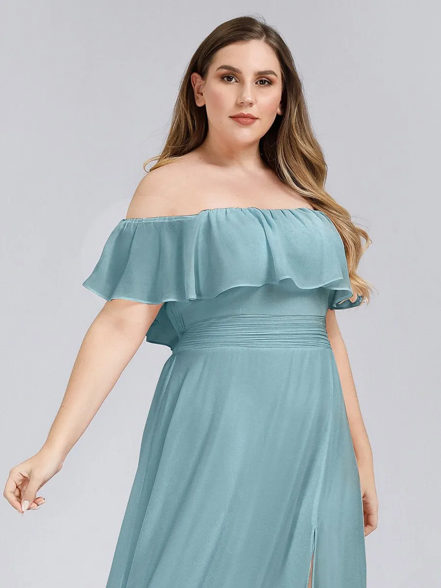 Women's Off Shoulder Ruffle Thigh Split Wholesale Bridesmaid Dresses