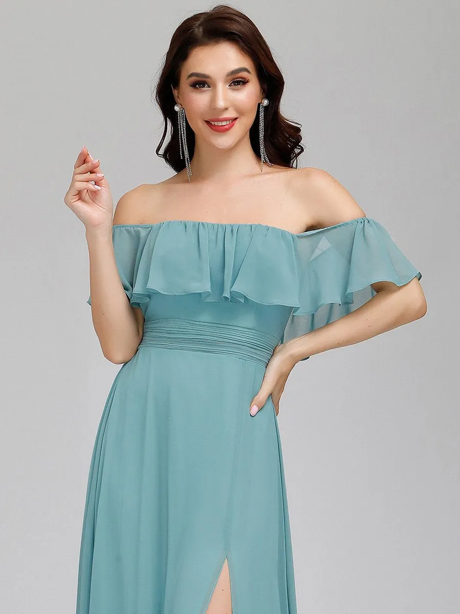 Women's Off Shoulder Ruffle Thigh Split Wholesale Bridesmaid Dresses