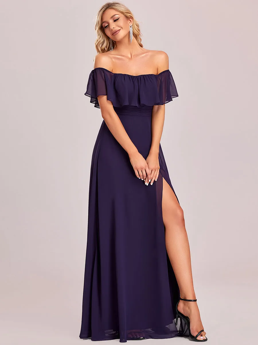 Women's Off Shoulder Ruffle Thigh Split Wholesale Bridesmaid Dresses