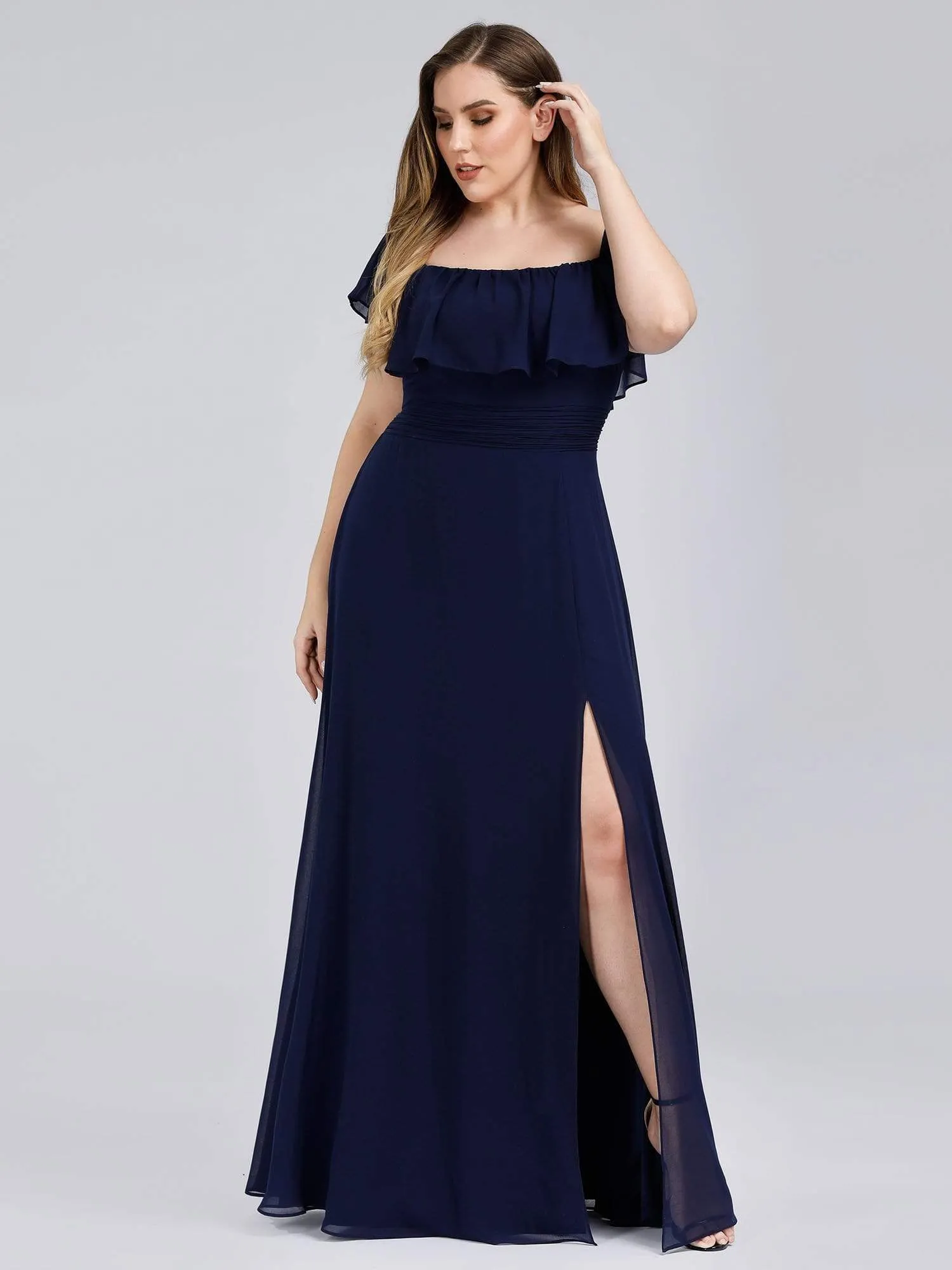 Women's Off Shoulder Ruffle Thigh Split Wholesale Bridesmaid Dresses