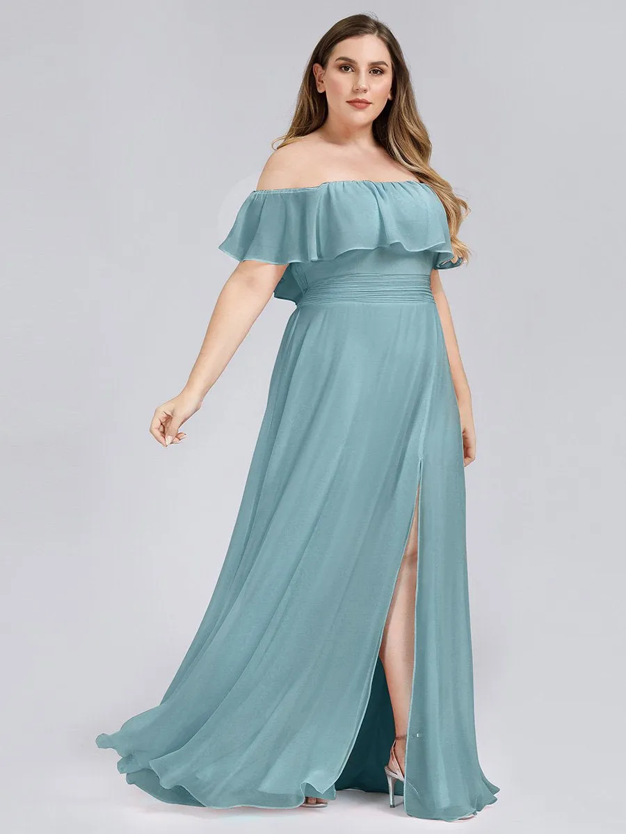 Women's Off Shoulder Ruffle Thigh Split Wholesale Bridesmaid Dresses