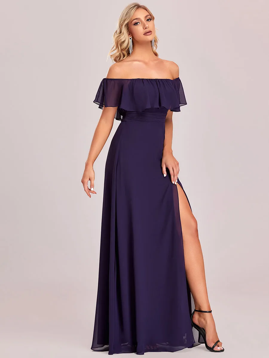 Women's Off Shoulder Ruffle Thigh Split Wholesale Bridesmaid Dresses