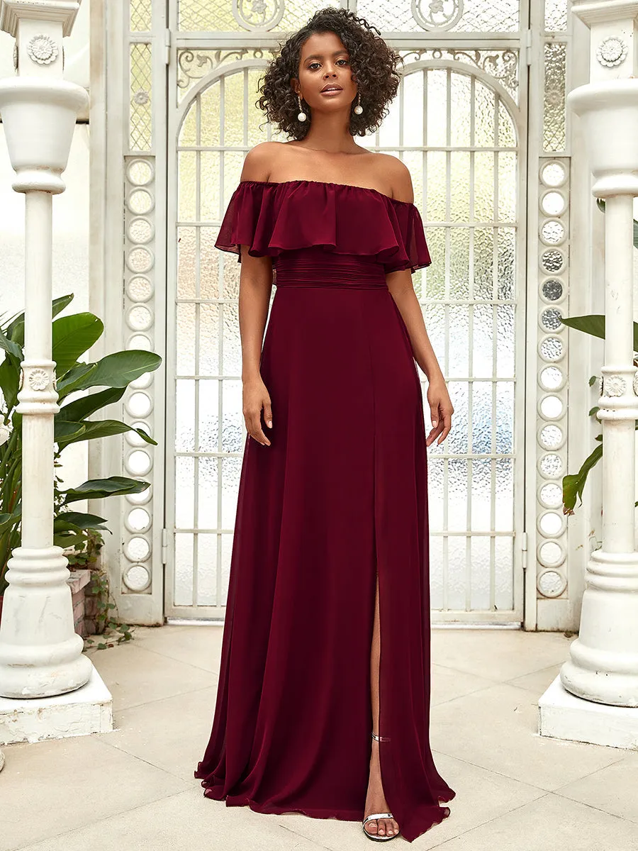 Women's Off Shoulder Ruffle Thigh Split Wholesale Bridesmaid Dresses