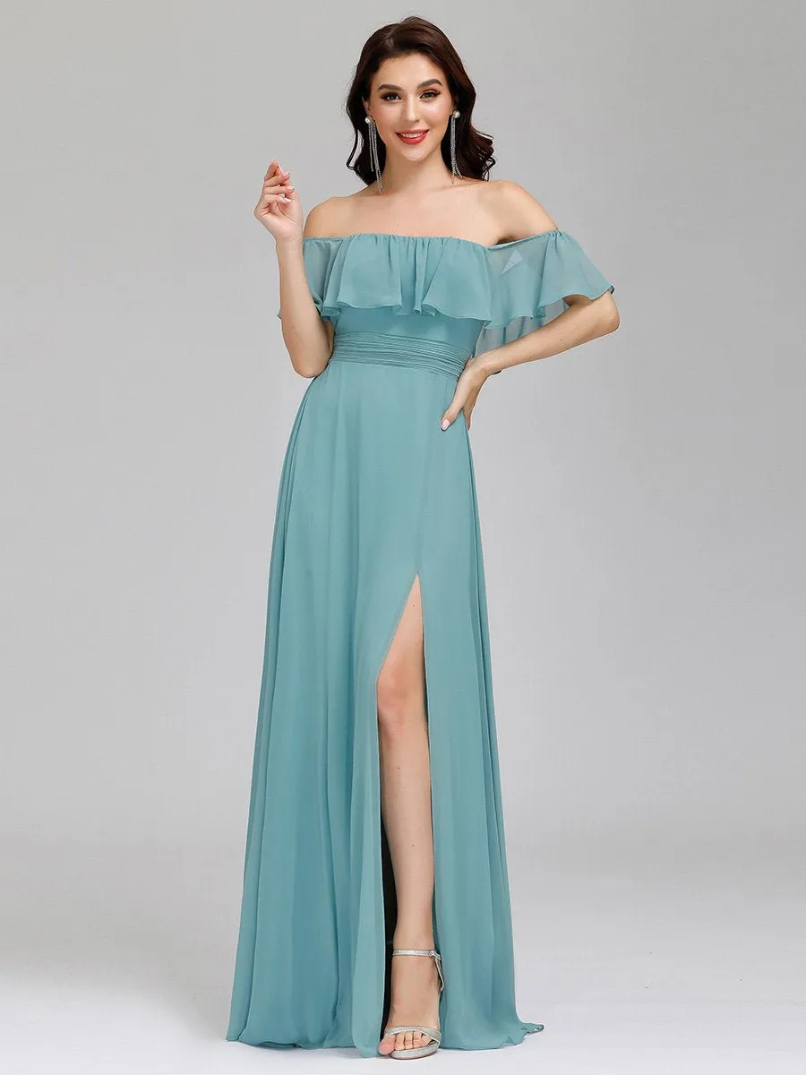 Women's Off Shoulder Ruffle Thigh Split Wholesale Bridesmaid Dresses